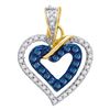 0.25 CTW Blue Color Diamond Heart Love Pendant 10KT Yellow Gold - REF-14N9F