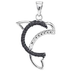 0.11 CTW Black Color Diamond Dolphin Pendant 10KT White Gold - REF-10M5H