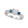 1 CTW 3-stone Blue Color Diamond Bridal Ring 14k White Gold - REF-133Y4X