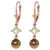 Genuine 5 ctw Pearl & Aquamarine Earrings Jewelry 14KT Rose Gold - REF-32F2Z