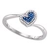 0.09 CTW Blue Color Diamond Heart Love Ring 10KT White Gold - REF-13F4N