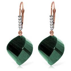 Genuine 30.65 ctw Green Sapphire Corundum & Diamond Earrings Jewelry 14KT Rose Gold - REF-62M3T
