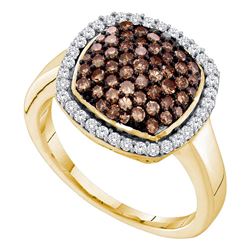 0.95 CTW Cognac-brown Color Diamond Square Cluster Ring 10KT Yellow Gold - REF-33M8H