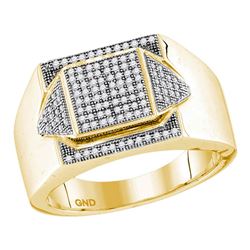 0.35 CTW Mens Diamond Square Cluster Ring 10KT Yellow Gold - REF-44F9N