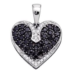 0.51 CTW Black Color Diamond Dainty Heart Pendant 10KT White Gold - REF-22X4Y
