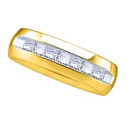 1.05 CTW Mens Princess Channel-set Diamond Anniversary Ring 14KT Yellow Gold - REF-194X9Y