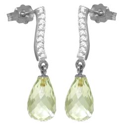 Genuine 4.78 ctw Green Amethyst & Diamond Earrings Jewelry 14KT White Gold - REF-46R2P