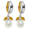 Genuine 10.30 ctw Citrine & Pearl Earrings Jewelry 14KT White Gold - REF-56A7K
