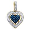 0.20 CTW Blue Color Diamond Framed Heart Pendant 10KT Yellow Gold - REF-14Y9X