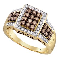 0.62 CTW Cognac-brown Color Diamond Square Cluster Ring 10KT Yellow Gold - REF-37X5Y