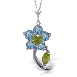 Genuine 0.87 ctw Blue Topaz & Peridot Necklace Jewelry 14KT White Gold - REF-25R4P