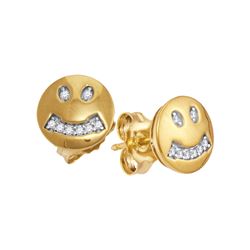 0.05 CTW Diamond Smiley Face Screwback Earrings 10KT Yellow Gold - REF-12H2M