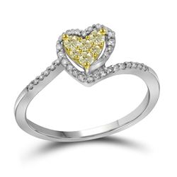 0.26 CTW Yellow Color Diamond Heart Ring 10KT White Gold - REF-18N7F