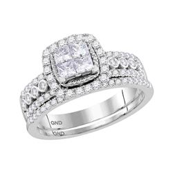 1.05 CTW Princess Diamond Halo Bridal Engagement Ring 14KT White Gold - REF-95N9F