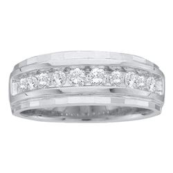 0.53 CTW Mens Channel-set Diamond Wedding Ring 10KT White Gold - REF-57M2H