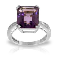 Genuine 5.62 ctw Amethyst & Diamond Ring Jewelry 14KT White Gold - REF-82Z9N