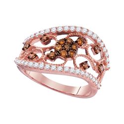 0.85 CTW Cognac-brown Color Diamond Filigree Ring 10KT Rose Gold - REF-59M9H