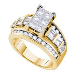 3 CTW Princess Diamond Cluster Bridal Engagement Ring 14KT Yellow Gold - REF-420H2M