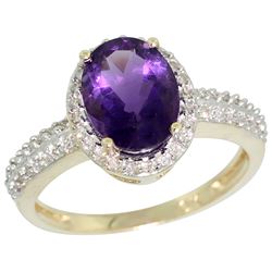 Natural 1.91 ctw Amethyst & Diamond Engagement Ring 14K Yellow Gold - REF-41K3R