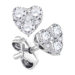 1.1 CTW Diamond Cluster Heart Screwback Earrings 10KT White Gold - REF-37F5N