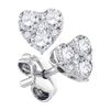 Image 1 : 1.1 CTW Diamond Cluster Heart Screwback Earrings 10KT White Gold - REF-37F5N