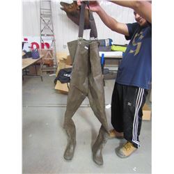 RUBBER chest waders, size 12, brown, returned