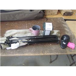 CHAIR w/bag, cup, lantern, 10lb cast iron weight, returned