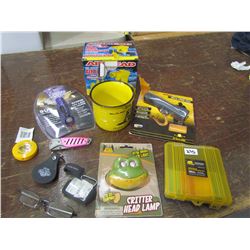 VARIETY - Air pumg, mug, LED light, Digital fish scalle, Key fob, Knife, Ammo case, Foster Grant 2.5