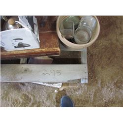 PALLET of fan, jars, humidifier, battery box, fishing tackle box, picture frames, misc.