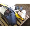 Image 3 : PALLET of Coleman cooler, folding chair, spa, mop, dirt bike boots size 8 and helmet, air mattress, 