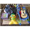 Image 1 : PALLET of Games, toys, baby rocker, bathtub, play station, stuffed animals, etc.