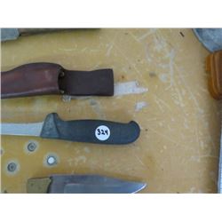 KNIFE - 14" blade, 3 Knives w/sheaths 5", 5½", 8¼" blades, switch blade 5"