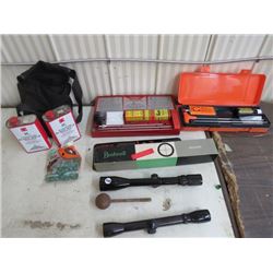 RIFLE SCOPES -2; 1 is BUSHNELL 10X40, 2 gun cleaning kits and black bag