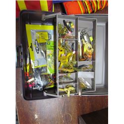 2 LIFE Jackets & Tackle box w/hooks, etc.