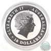 Image 2 : 2010 Australian 10oz .999 Fine Silver Kookaburra (Tax Exempt). Capsule is scuffed and coin is lightl