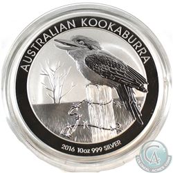 2016 Australian 10oz .999 Fine Silver Kookaburra (Tax Exempt). Capsule is lightly scuffed