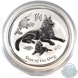 2018 Australian 5oz .999 Fine Silver Year of the Dog (Tax Exempt). Scuffed capsule
