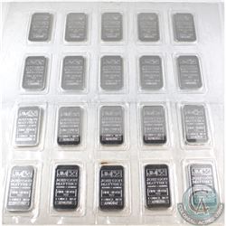 Sheet of 20x 1oz Johnson Matthey .999 Fine Silver Bars (Bar Code A286380-A286399). Tax Exempt