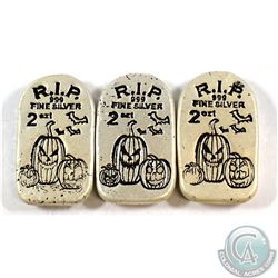 3x Monarch Precious Metals Limited Edition Glow-in-the-Dark Jack o' Lantern Tombstone 2oz. .999 Fine