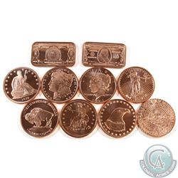 10x Miscellaneous 1 oz. Pure Copper .999 Fine Copper Bar (TAX Exempt). 10pcs