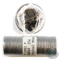 RARE KEY DATE!!!! 1991 Canada 25-cent Original Roll of 40pcs. Only 459,000 pieces were ever produced
