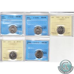 Estate Lot Canadian Certified 5-cent Coins: You will receive the 1962 Re-Engraved 5c CCCS MS-60, 196