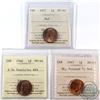 Image 1 : Lot of Canada 1-cent ICCS Certified MS-64 - 1937 Red, 1947 ML Pointed 7 Red & 1948 A to Denticle Red
