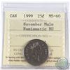 Image 1 : 1999 Canada 25-cent November Mule ICCS Certified MS-60 Numismatic BU