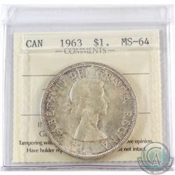 1963 Canada Silver $1 ICCS Certified MS-64