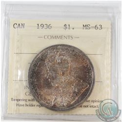 1936 Canada Silver $1 ICCS Certified MS-63