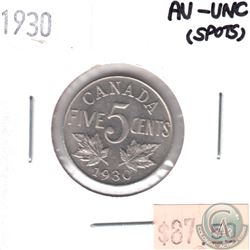 1930 Canada 5-cent AU-UNC (Spots)