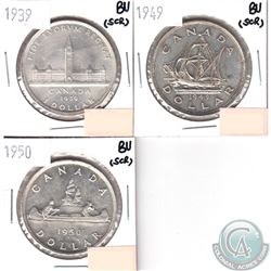 1939, 1949 & 1950 Canada Silver Brilliant Uncirculated (scratched). 3pcs