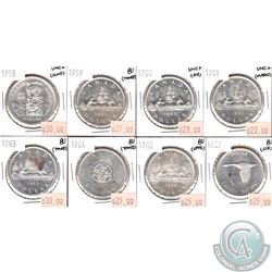 Lot of Canada Silver $1 - 1958 UNC+, 1959 BU, 1960 UNC+, 1961 UNC+, 1963 BU, 1964 BU, 1966 BU & 1967