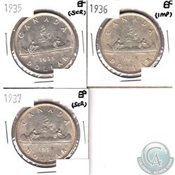 Lot of Canada Silver $1 EF - 1935, 1936 & 1937. Coins have various impairments. 3pcs